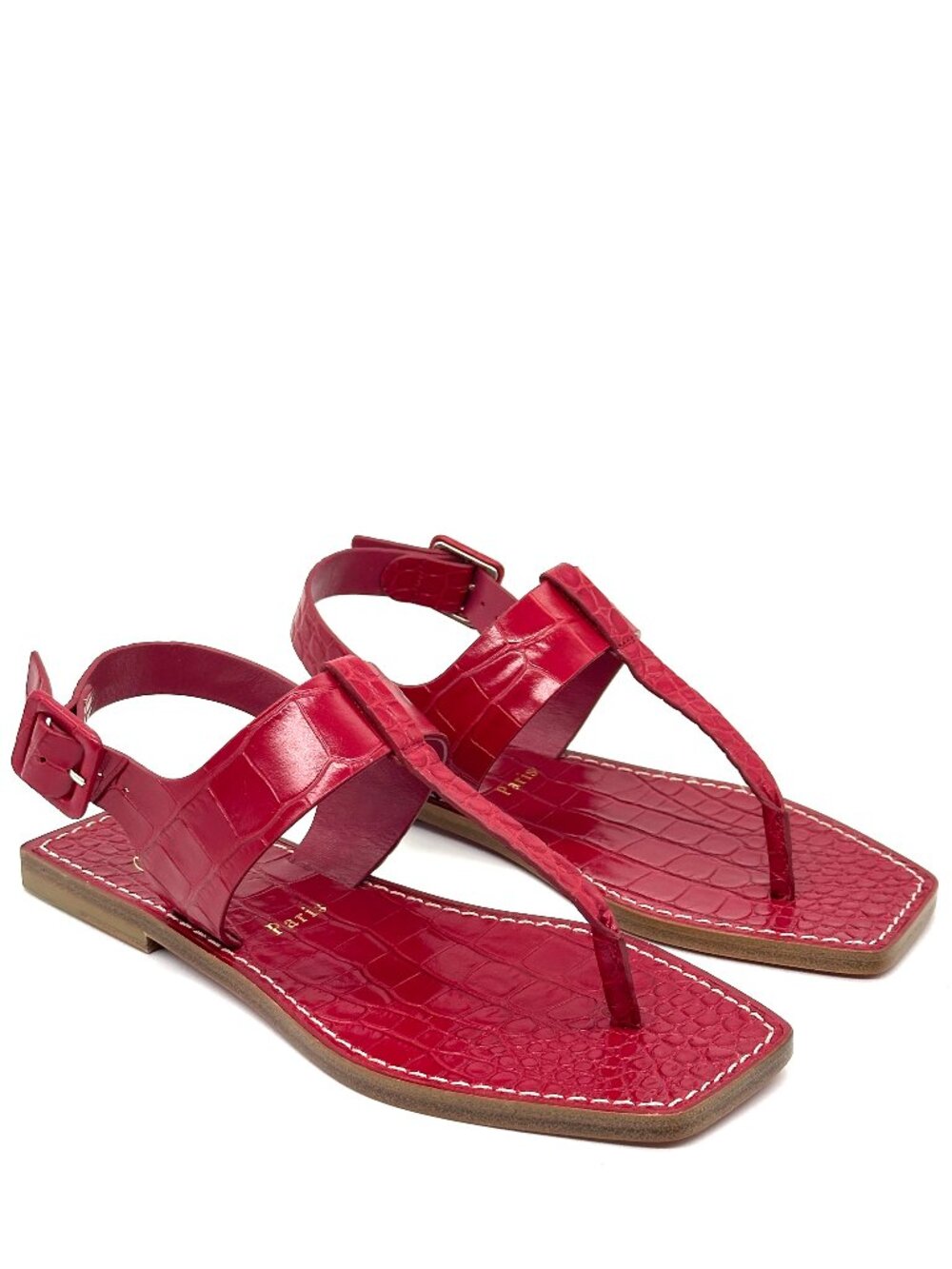 Christian Louboutin CUBONGO Croc Leather Flat Thong T Strap Sandals Shoes